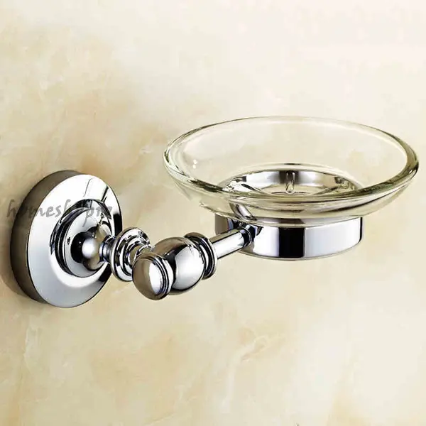 Chrome Brass Shower Soap Dish Holder Wall Mounted Bath Soap Dishes Glass Trays