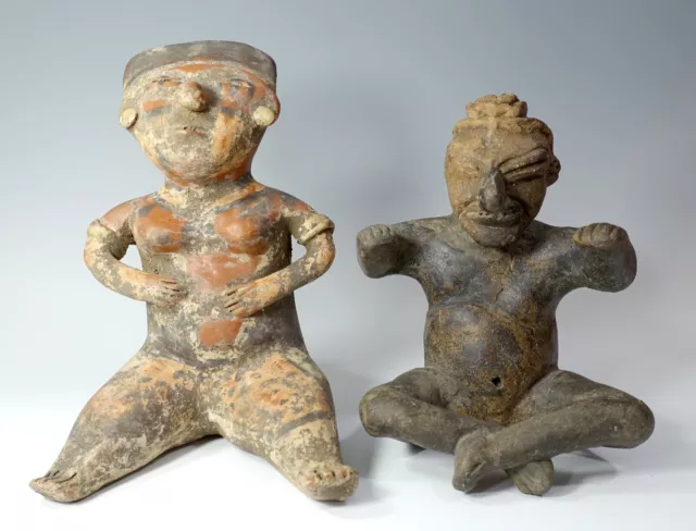 Reproduction Pre Columbian Nayarit Jalisco Pottery Male Female Seated Figure LOT