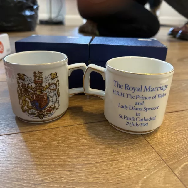 2 Royal Wedding Prince of Wales & Lady Diana Mugs Woods & Son 1981