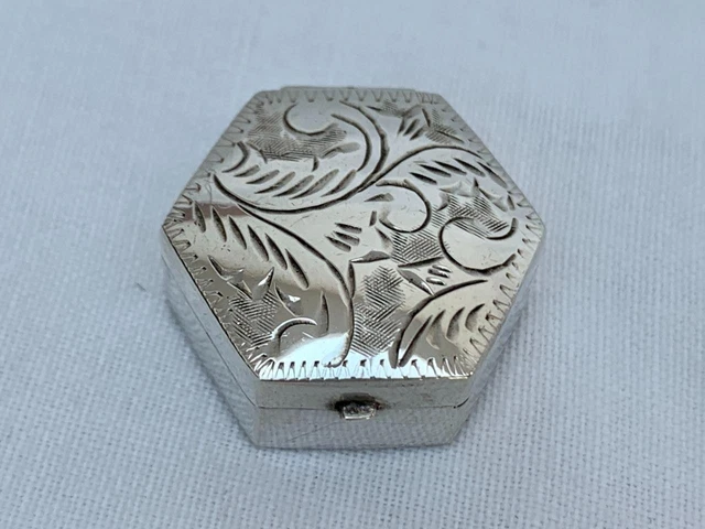 Scatola pillola esagonale argento sterling.