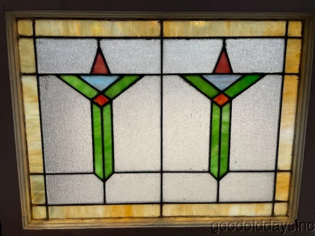 Antique Chicago Art Deco Stained Leaded Glass Window Circa 1925 - 28" x 23"