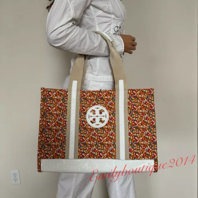NWT Tory Burch 81605 Printed Canvas Tote In Sprinkled Flowers Patent leather Bag