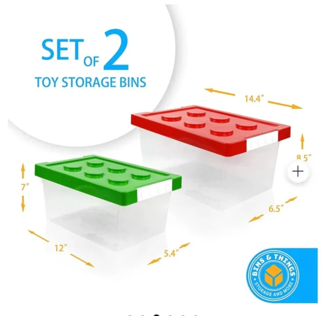 Lego Bins & Toy Organizer Set Of 2 Large And Small Brick Shaped Storage. 3