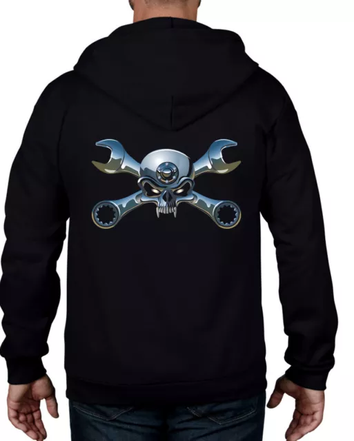 BIKER JOLLY ROGER FULL ZIP HOODIE - Motorbike T-Shirt Skull & Crossbones Biker