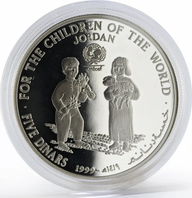 Jordan Silver Coin, King Hussein UNICEF for the Children of World 1999 5 Dinar 2