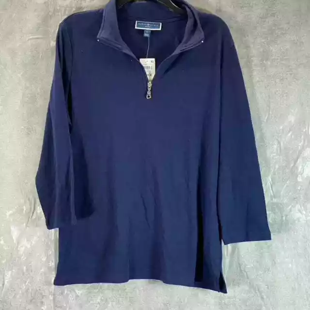 Karen Scott Sport Women's Intrepid Blue Quarter-Zip 3/4 Sleeve Pullover Top SZ L