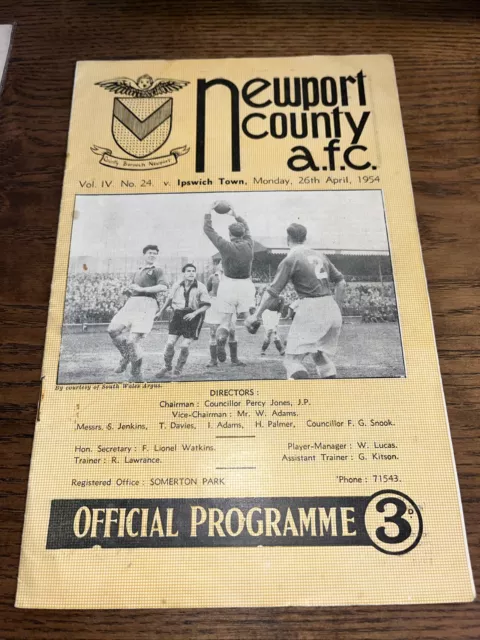 Newport County V Ipswich Town 1953 1954 Football Programme