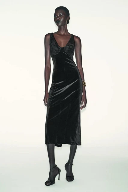 ZARA NEW BLACK Velvet Wrap Midi Dress Size Xs 27.00 - PicClick UK