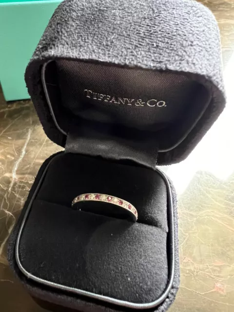 Tiffany & Co Platinum Legacy Pink Sapphire Diamond Full Circle Ring 5.5