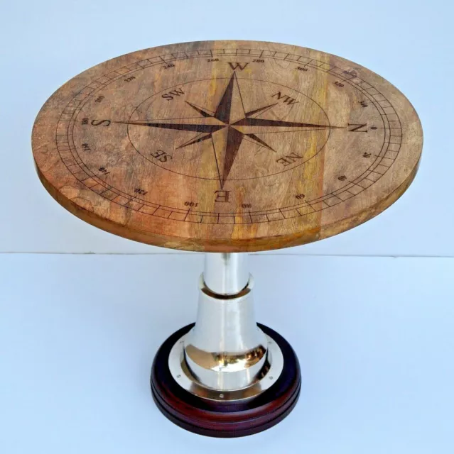 Mesa redonda de madera de teca para café y té, diseño de brújula...