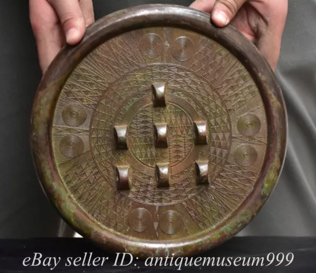 8.4" Rare Antique Chinese Bronze Ware Dynasty Palace 7 Hole Bronze Mirror