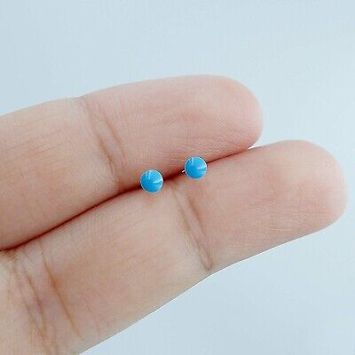3mm Sterling Silver Tiny Turquoise Minimal Cartilage Helix tragus stud earrings