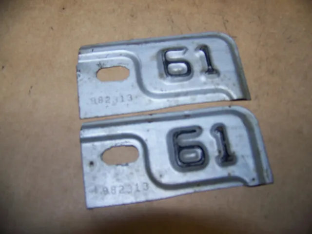 Michigan License Plate Tabs 1961 Pair corner tabs