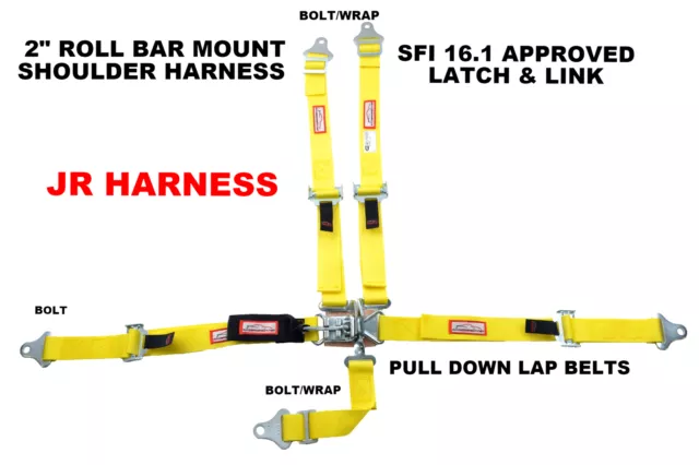 Quarter Midget Sfi 16.1 Race Harness Rb Mount Latch & Link Bolt In Belt Yellow