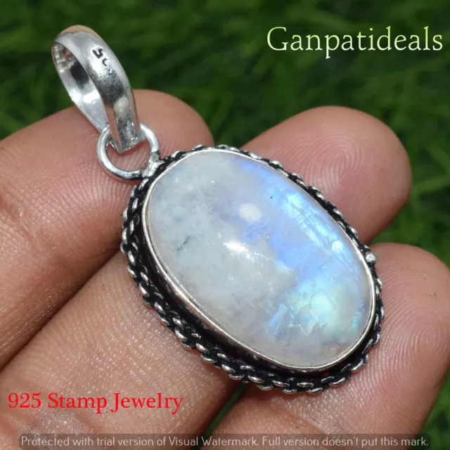 Rainbow Moonstone Gemstone 925 Sterling Silver Plated Hnadmade Pendant PL-5299