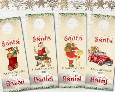 MDF a strati porta appendiabiti Boy Girl ROOM SIGN Natale Babbo Natale si prega di fermare qui 