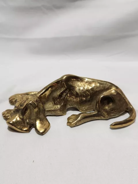 Vintage Brass Cast Metal Sleeping Hound Dog Figurine 5.5”