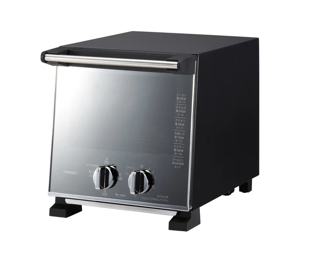 Twinbird TS-D037 PB Slim Toaster Oven Mirror Glass Door Black Fast Ship Japan