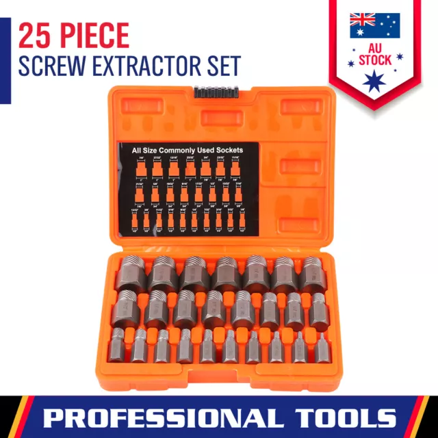 25-Piece Damaged Screw Extractor Set Multi-Spline Easy Out Broken Bolt Remover