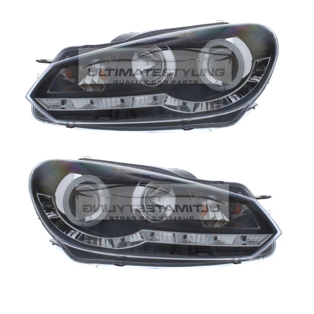VW GOLF MK6 Headlights Black LED DRL Projector Xenon Look Upgrade 2009