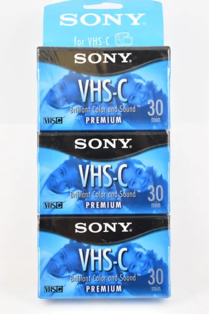 3 Sony VHS-C 30 Min Premium Sellado Totalmente Nuevo Color y Sonido Brillantes