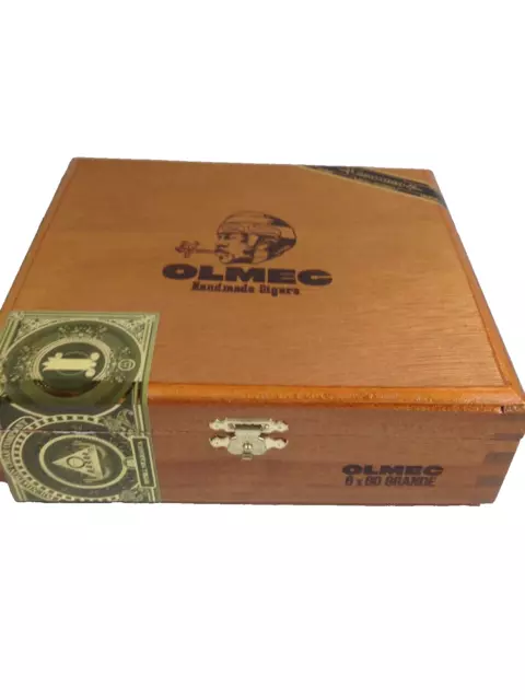 Wooden Cigar Box Olmec Maduro 7”x6-1/2”x2-1/4” EMPTY