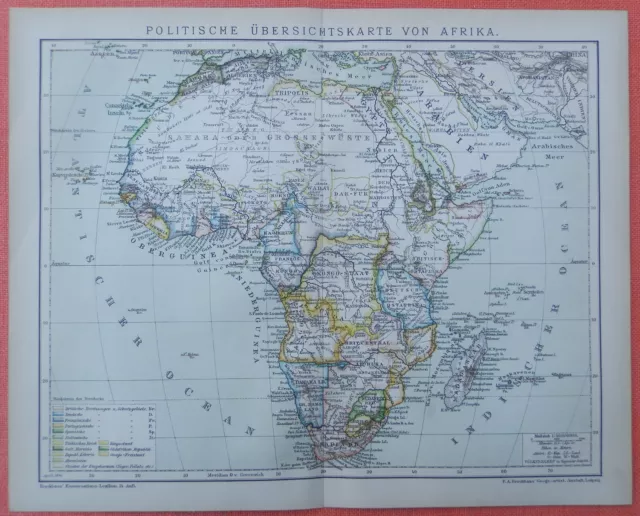 AFRIKA KOLONIEN Sklavenküste Kapland Biafra Kamerun   Historische Landkarte 1896