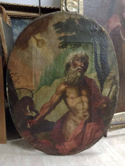 OLIO SU TELA antico San Girolamo nel deserto 1650 circa EUR 699,00