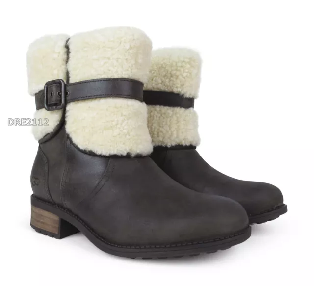 UGG Blayre II Lodge Brown Leather Fur Boots Womens Size 10 -NIB- 2