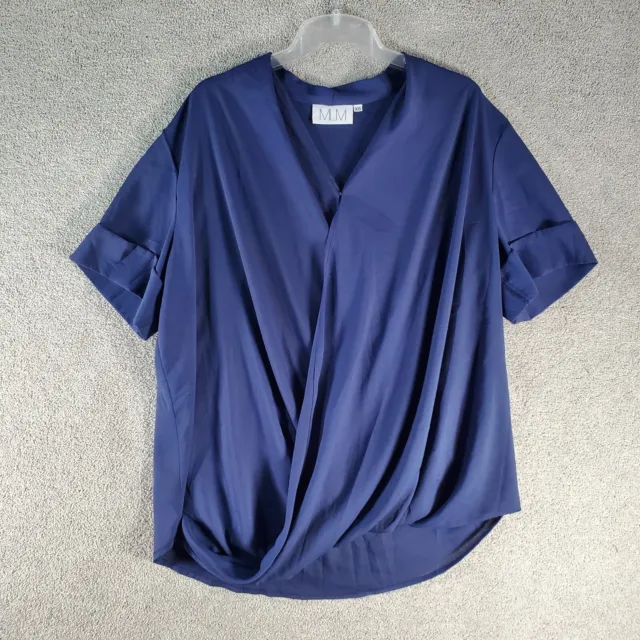 MLM LABEL Top Blouse Womens Extra Small Blue Short Sleeve V-Neck Layered Ladies