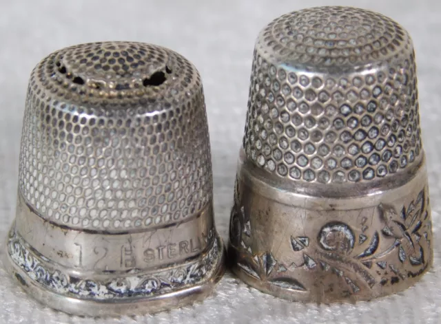 Antique 2 Victorian Ornate Star Brand Sterling Silver Thimbles