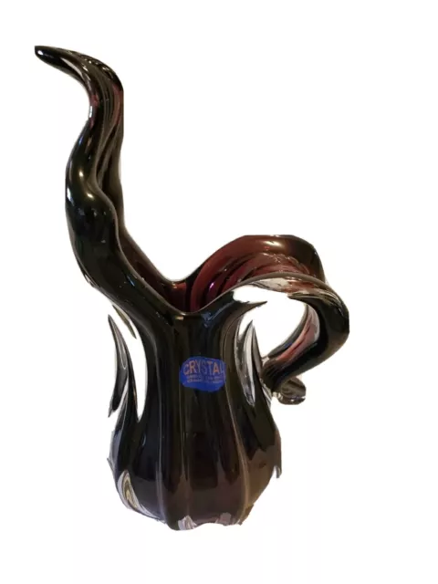 Sale! Was 598 Amethyst/Clear Abstract Artglass Crystal Boho Vase/Pitcher Czech
