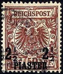 DP TÜRKEI 10c o, 1889, 21/2 PIA. auf 50 Pf. mittelbraunrot, Pracht, Mi. 26.-