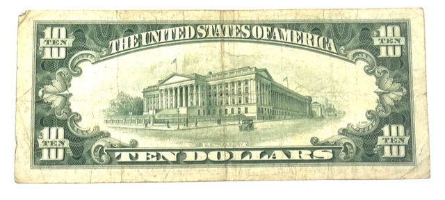 1934 D US Mint $10 Dollar Blue Seal Silver Certificate Paper Note ~ 167A 2
