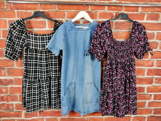 GIRLS BUNDLE AGE 10-11 YEARS NEXT MINOTI etc DRESS SET DENIM CHECK FLORAL 146CM