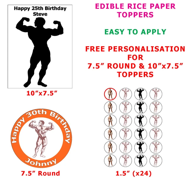 PERSONALISIERTER BODYBUILDER UND Bodybuilding Kuchen/Cupcake Topper auf