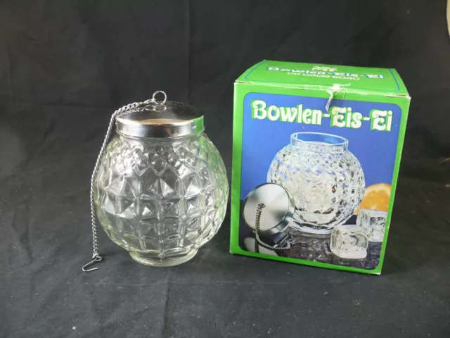 WMF Bowlen Eis Ei Ice Ball Getränkekühler Cromargan Pressglas 70er NEU & OVP