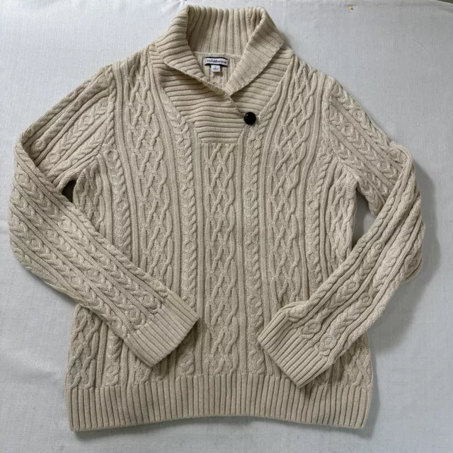 CROFT BARROW SWEATER Womens Large Cable Knit Pullover Cotton Fisherman ...