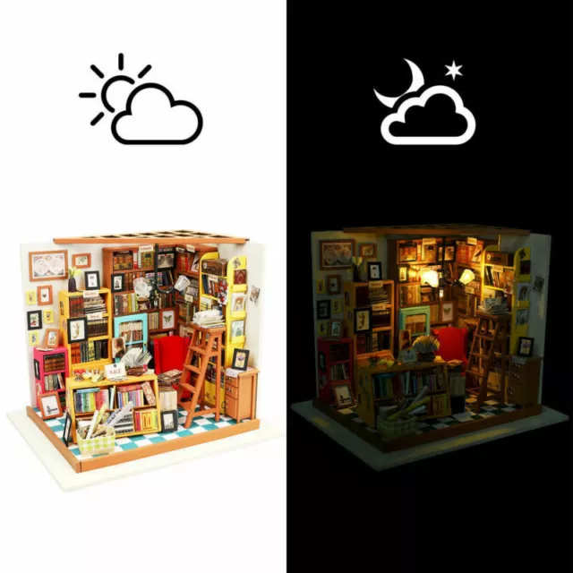 Xmas Gift 3D Wooden DIY Miniature Mini Dollhouse Kit Model Home Deco Sam’s Study 2