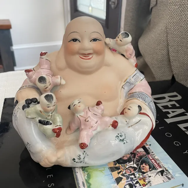 Chinese Happy Buddha with 5 Children Storyteller Porcelain figurine statue