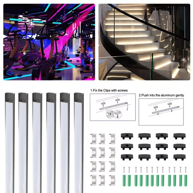 5/6/10x Aluminium Channel Profile Extrusion U/V-Shape Diffuser Strip Light Cover 2