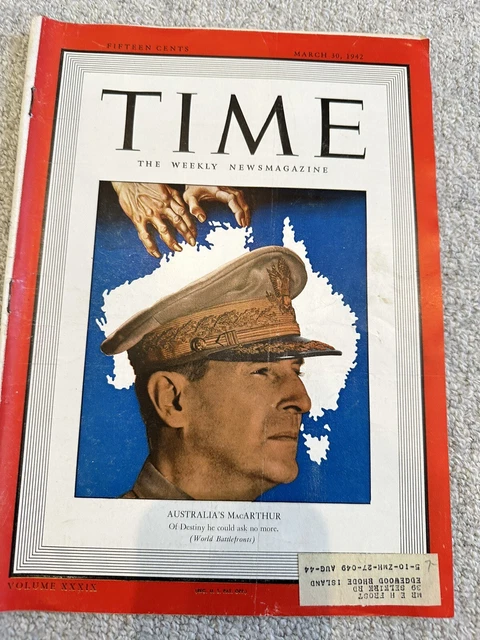 Macarthur Command Magazine TIME MAGAZINE MARCH 30, 1942 Issue Australia's MacArthur War Articles ...