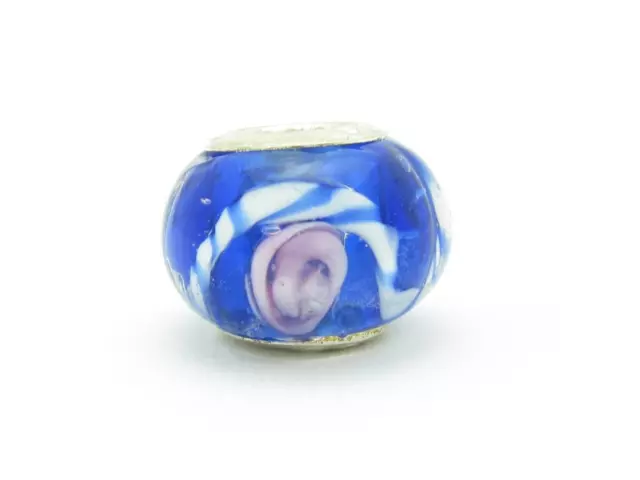 Argent Sterling Cristal Bleu Fleur Perle Breloque Motif Pour Bracelet Unique