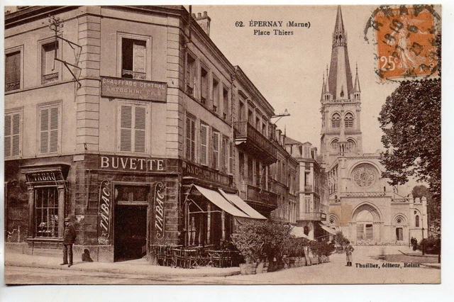 EPERNAY - Marne - CPA 51 - shops - tobacco and drink office place Thiers
