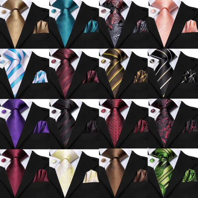 USA Mens Silk Tie Striped Solid Paisley Necktie Hanky Cufflink Set Wedding