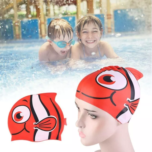 Elastic Silicone Cute Cartoon Swimming Cap Boys Girls Kids Swim Hat Long Hair