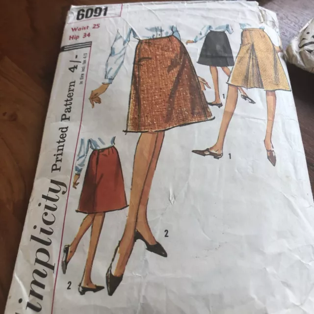 Vintage Simplicity 6091 Misses Set Röcke Dart passend eine Linie Taille 25, 1960er