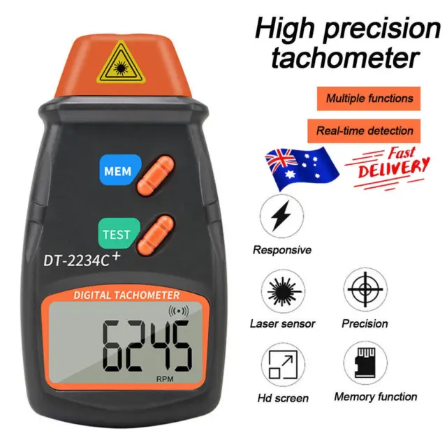 Digital Tachometer Non Contact Laser Photo RPM Tach Meter Motor Speed Gauge AU