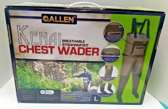 ALLEN CO KENAI Breathable Fly Fishing Chest w/ Belt Waders Stocking Foot  LARGE $75.00 - PicClick