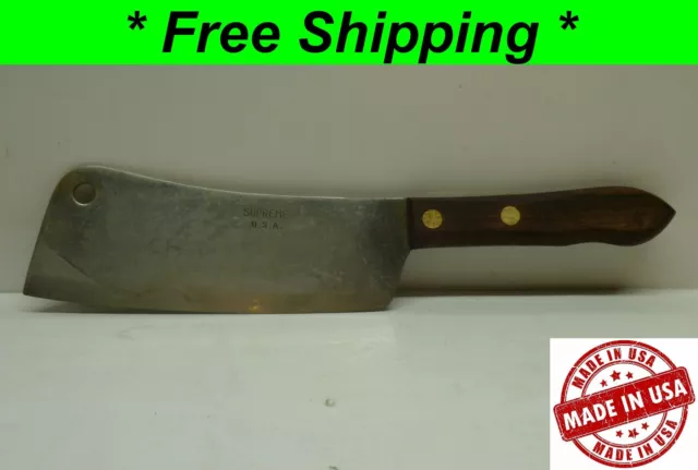 Vintage SUPREME Carbon Steel Meat Butcher Knife Cleaver 6-1/2" Blade Wood Handle